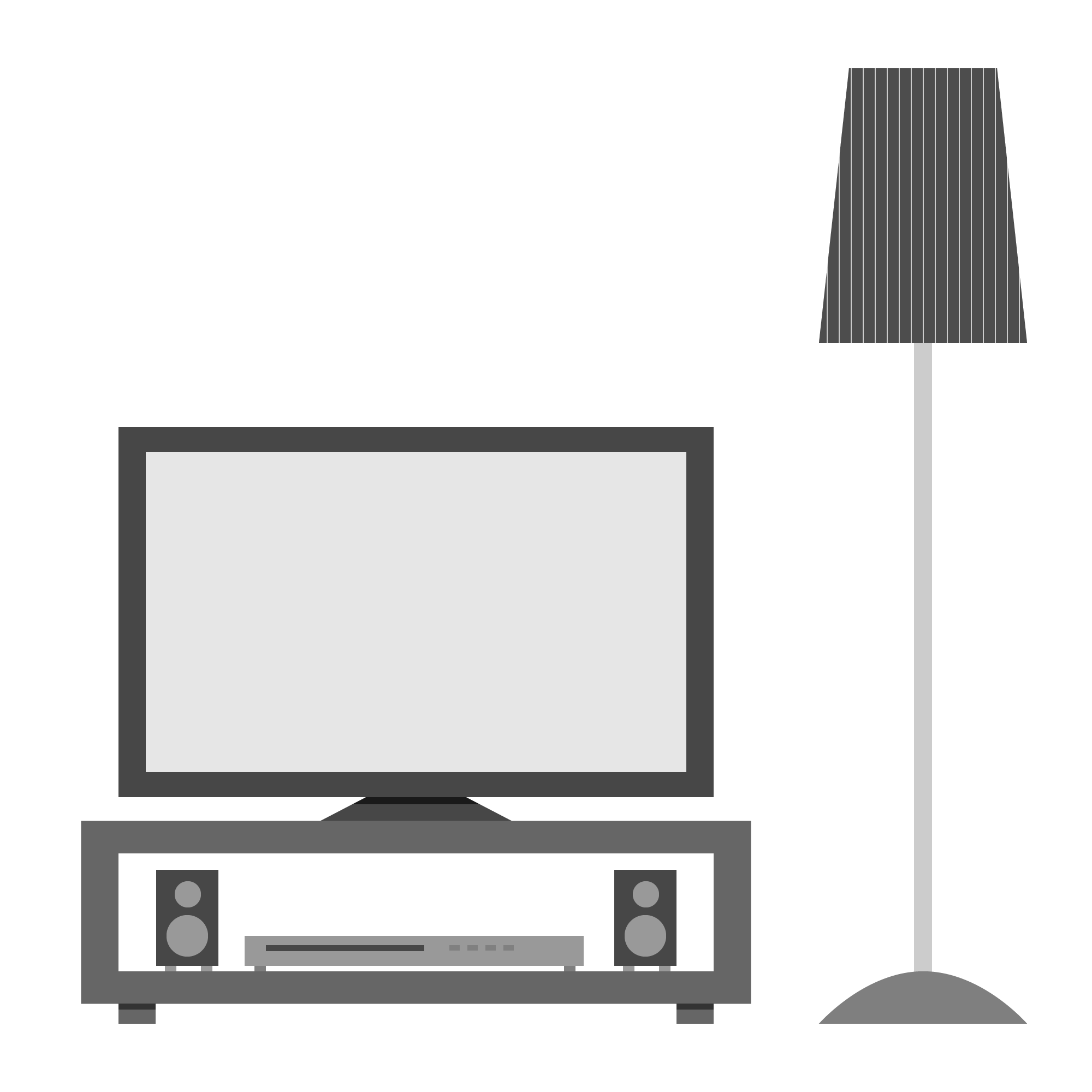 Illustration eines zweidimensonalen Fernsehers und einer Stehlampe